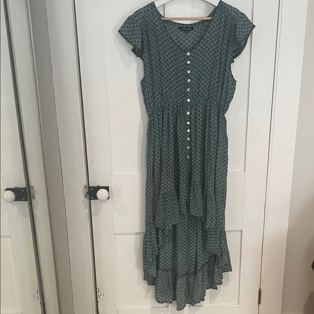 Green Button-Front Midi Dress